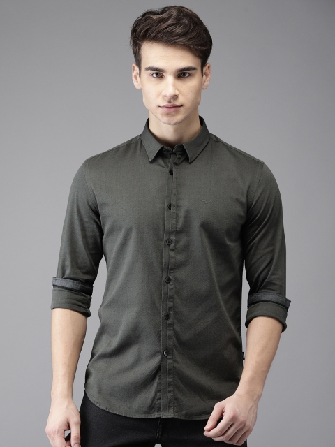 

Flying Machine Men Charcoal Grey Regular Fit Solid Casual Shirt