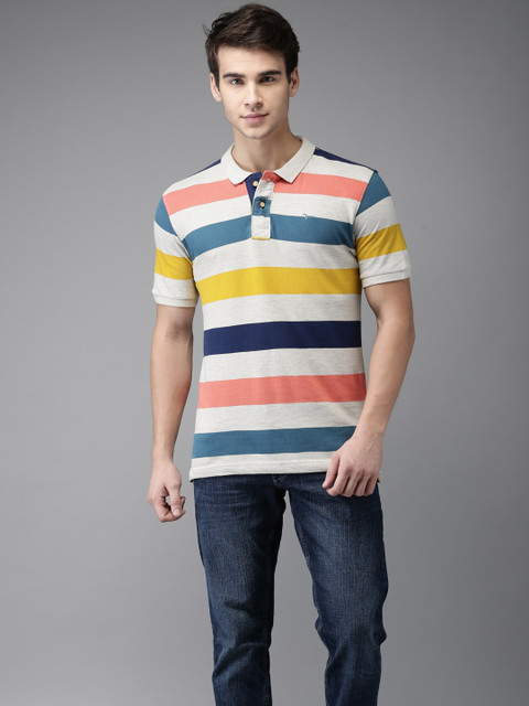 

Flying Machine Men Grey Striped Polo T-shirt