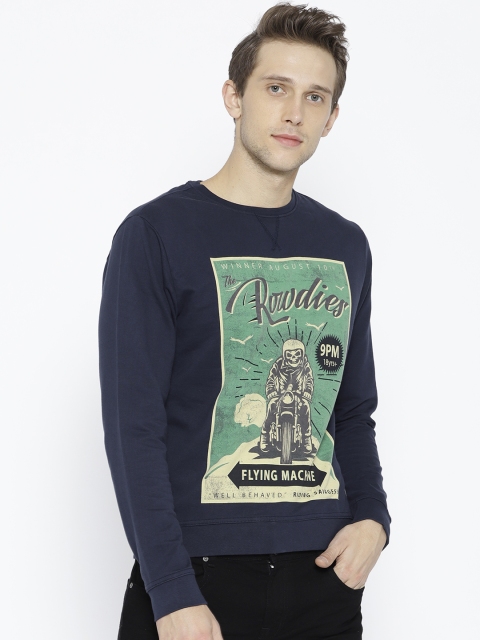 

Flying Machine Men Navy Blue & Green Printed Sweatshirt