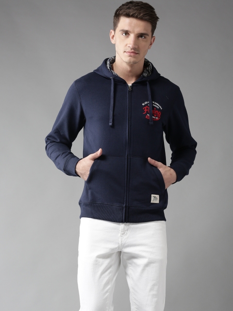 

Flying Machine Men Navy Blue Solid Hooded Sweatshirt