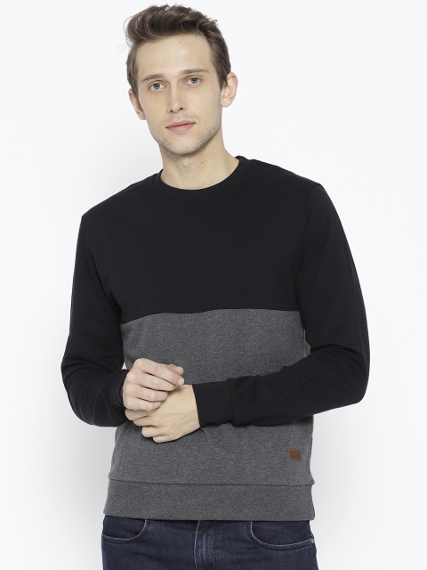 

Flying Machine Men Charcoal Grey & Black Colourblocked Sweatshirt