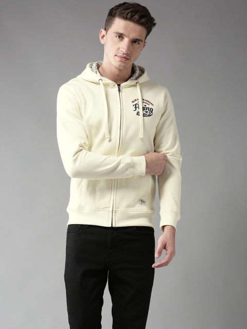 

Flying Machine Men Off-White Solid Hooded Sweatshirt