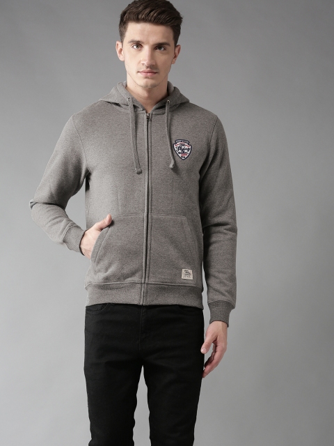

Flying Machine Men Grey Melange Solid Hooded Sweatshirt