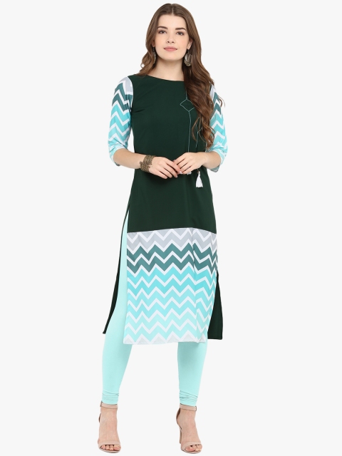 

Janasya Women Green Printed Straight Kurta