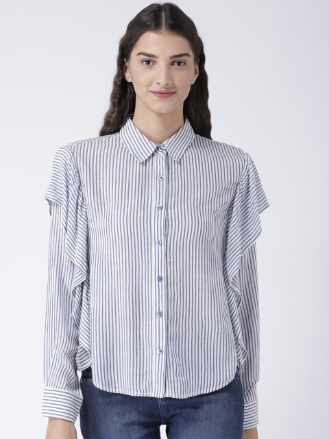 

Magzayra Women Blue & White Regular Fit Striped Casual Shirt