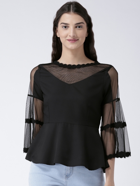 

Magzayra Women Black Self Design Peplum Top