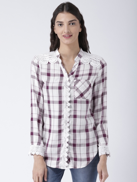 

Magzayra Women White & Maroon Regular Fit Checked Casual Shirt