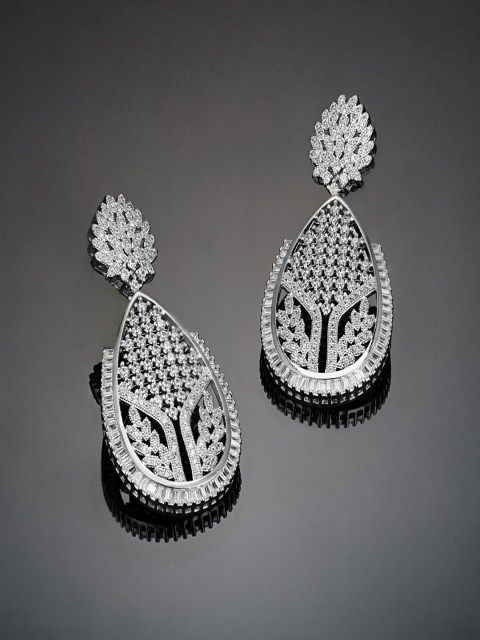 

shaze Silver-Toned Teardrop Shaped Drop Earrings