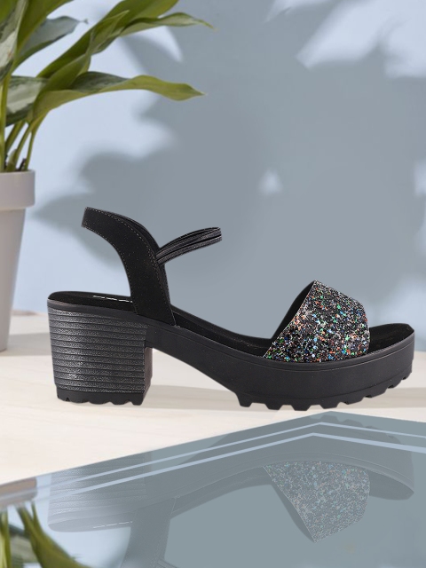 

Mochi Women Black Solid Sandals