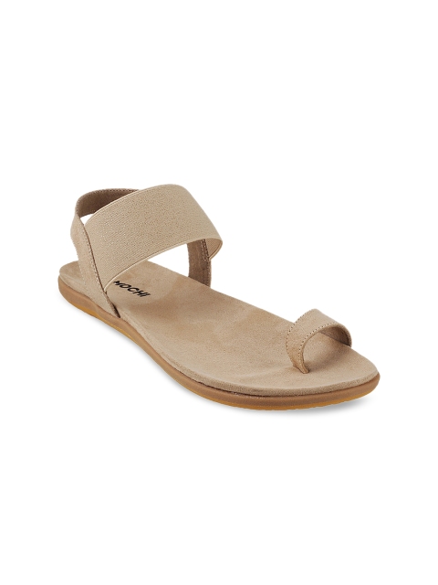 

Mochi Women Beige Solid Synthetic One Toe Flats