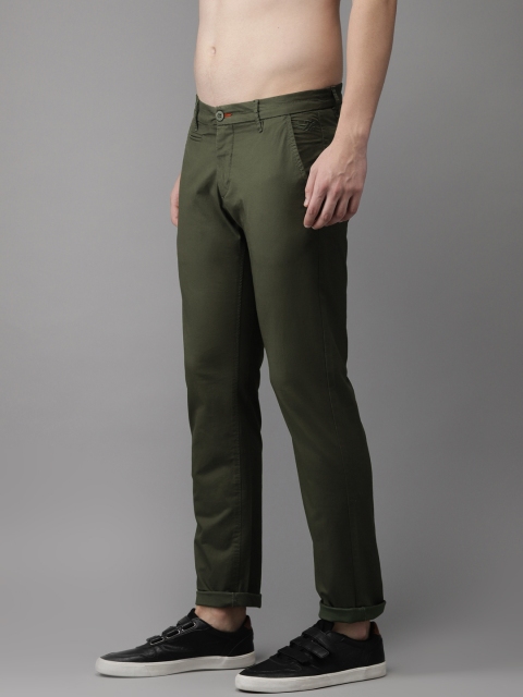 

Flying Machine Men Olive Green Slim Fit Solid Regular Trousers