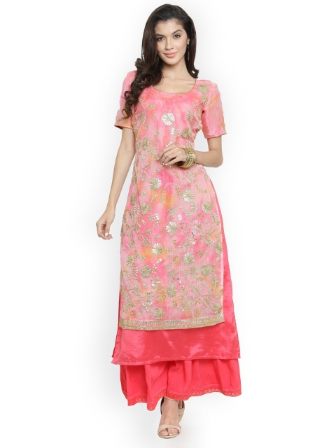 

Geroo Jaipur Women Pink & Golden-Coloured Self Design Kurta with Palazzos