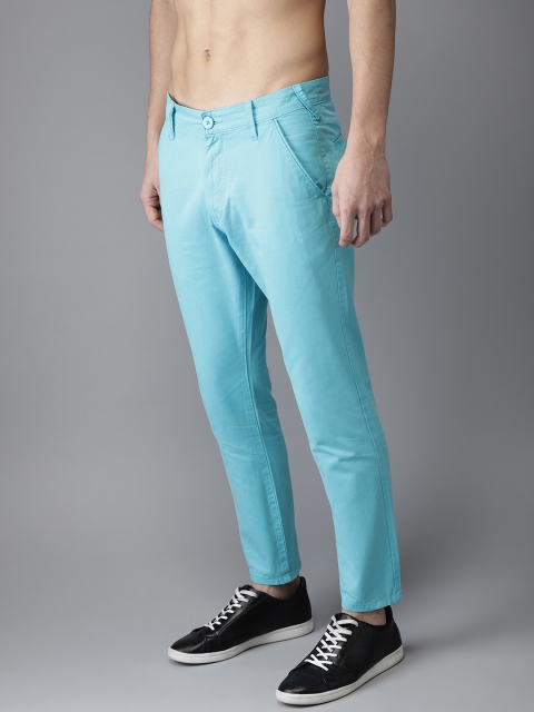 

HERE&NOW Men Blue Cropped Slim Fit Solid Chinos