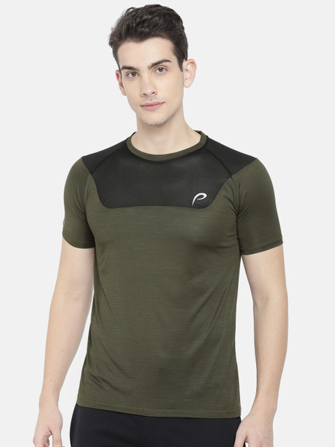 

Proline Active Men Olive Green & Black Solid Round Neck T-shirt