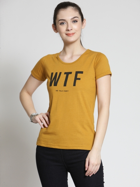 

plusS Women Mustard Solid Round Neck T-shirt