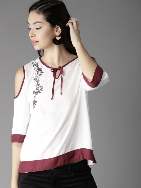 

HERE&NOW Women White Solid A-Line Top
