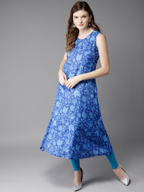 

HERE&NOW Women Blue Printed Kurta with Churidar