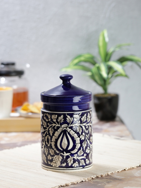 

VarEesha Blue & White Hand Painted Blue Moroccan 7 Inch Ceramic Pickle Jar