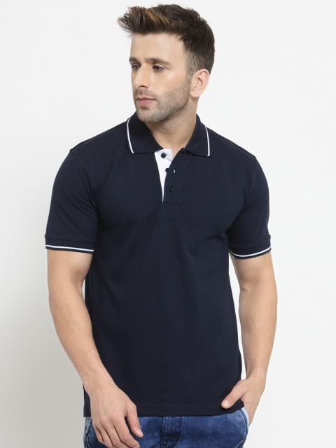 

SCOTT INTERNATIONAL Men Navy Blue Solid Polo Collar T-shirt