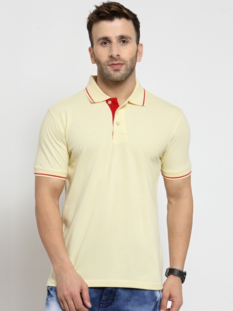 

SCOTT INTERNATIONAL Men Cream-Coloured Solid Polo Collar T-shirt