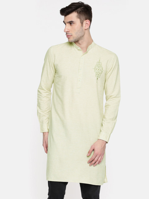 

British Club Men Beige Embroidered Straight Kurta