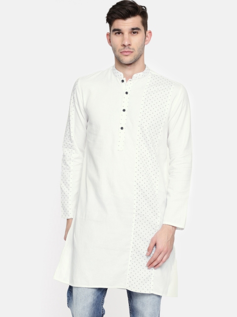 

British Club Men White Printed Straight Kurta