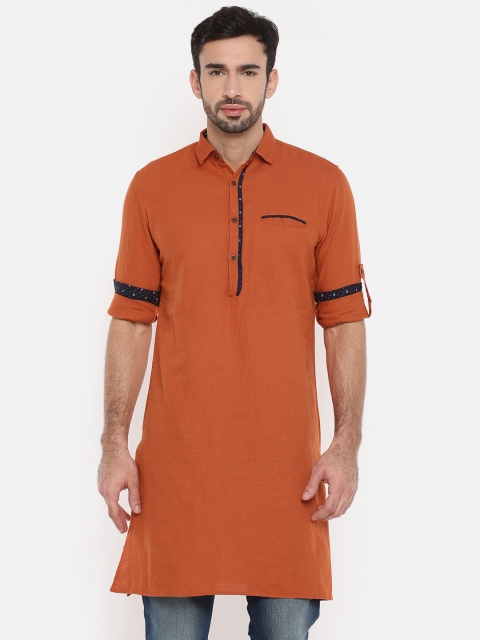 

British Club Men Rust Orange Solid Straight Kurta