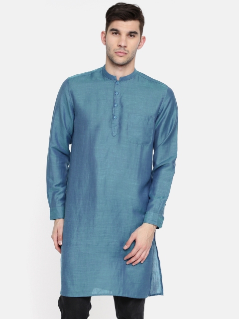 

British Club Men Blue Solid Straight Kurta