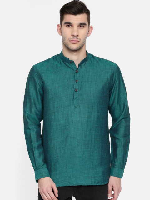 

British Club Men Teal Blue Solid Straight Kurta