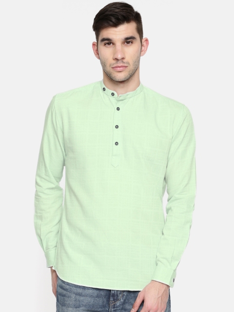 

British Club Men Green Solid Straight Kurta