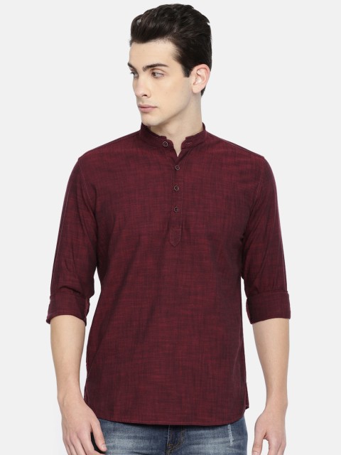 

British Club Men Maroon Solid Straight Kurta