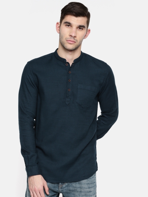 

British Club Men Navy Blue Solid Straight Kurta