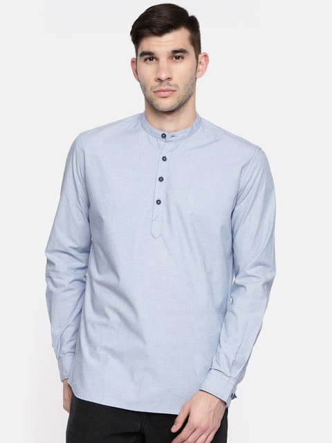 

British Club Men Blue Solid Straight Kurta
