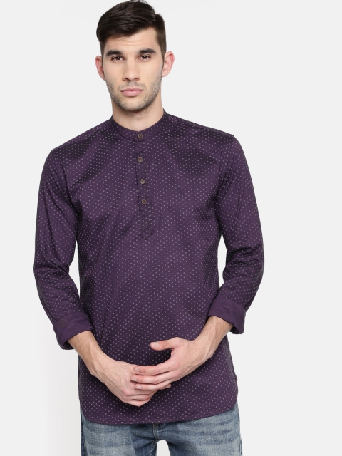 

British Club Men Purple Printed Straight Kurta