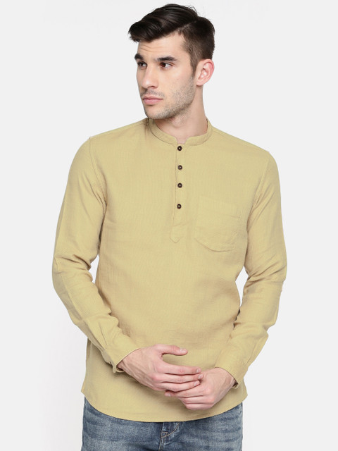 

British Club Men Beige Solid Straight Kurta