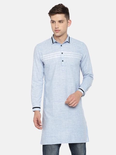 

British Club Men Blue Striped Straight Kurta