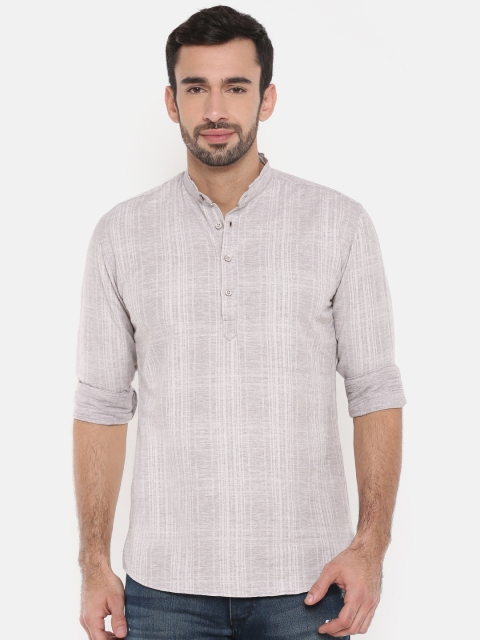 

British Club Men Grey & White Striped Straight Kurta