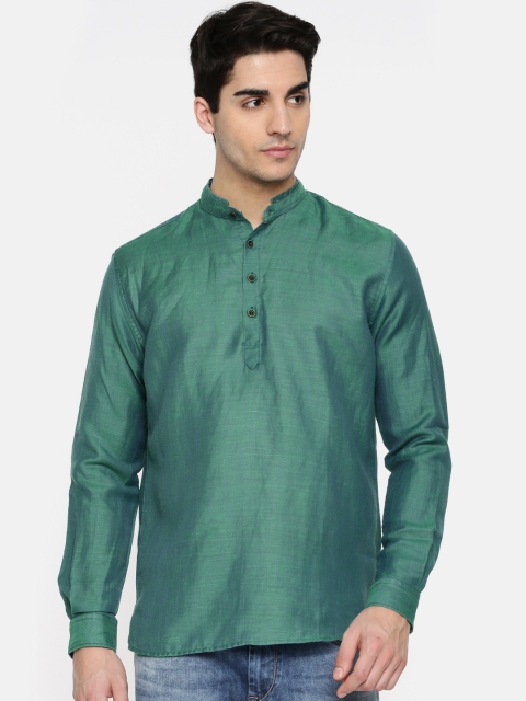 

British Club Men Green Solid Straight Kurta