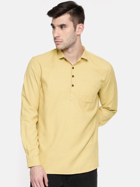 

British Club Men Beige Solid Straight Kurta