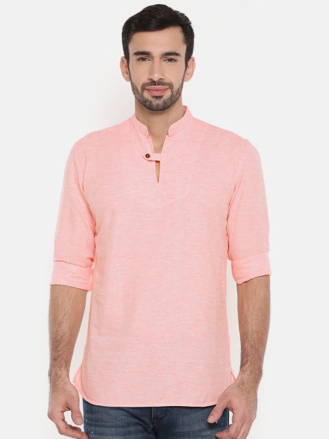 

British Club Men Orange Solid Straight Kurta