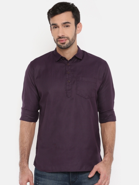 

British Club Men Purple Solid Straight Kurta