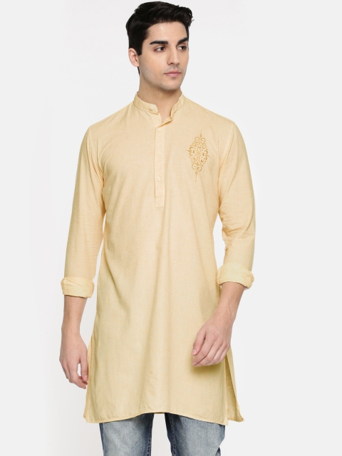 

British Club Men Yellow Embroidered Straight Kurta