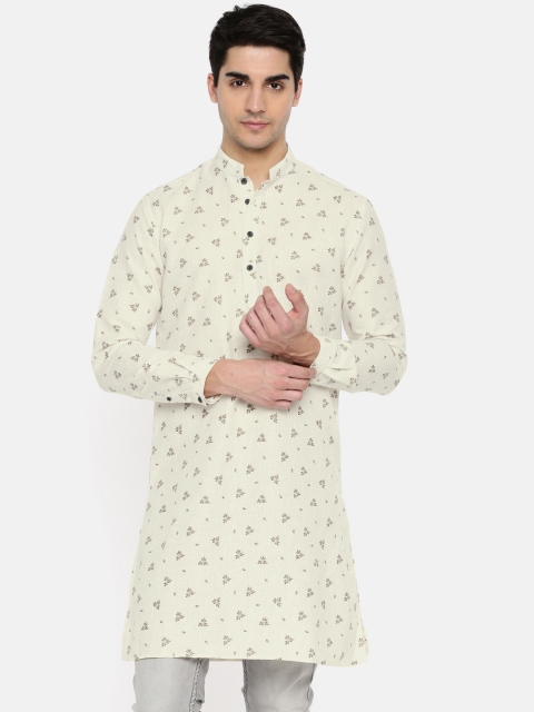 

British Club Men Cream-Coloured Printed Straight Kurta
