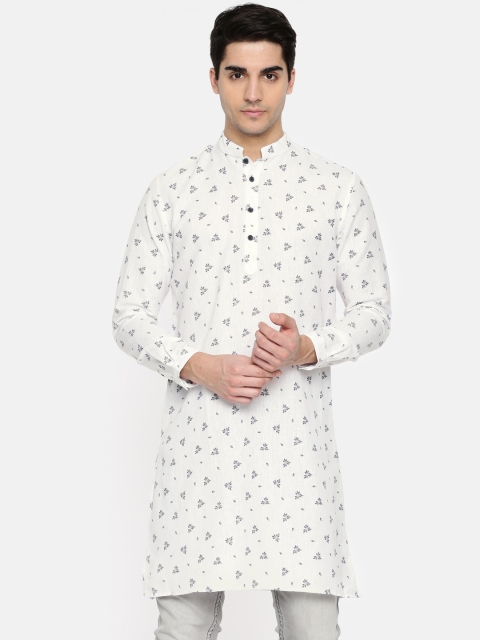 

British Club Men White Printed Straight Kurta