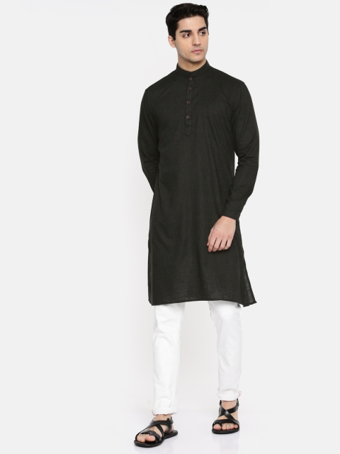 

British Club Men Black Solid Straight Kurta
