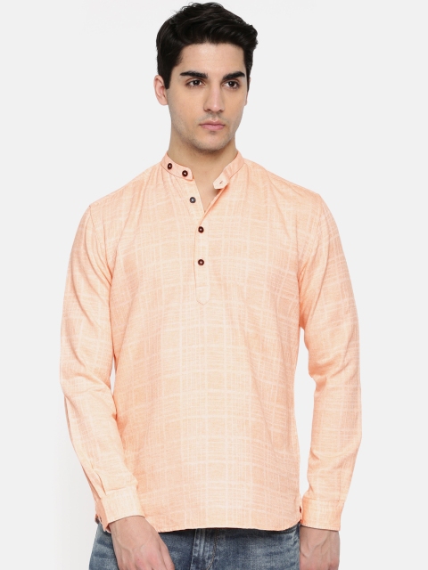 

British Club Men Orange Solid Straight Kurta