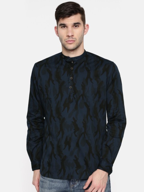 

British Club Men Navy Printed Straight Kurta, Navy blue