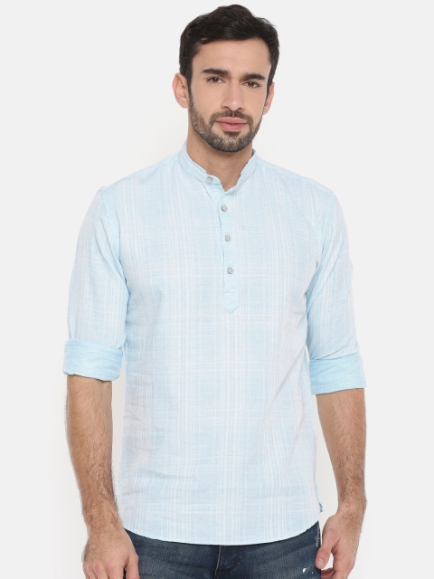 

British Club Men Blue Solid Straight Kurta