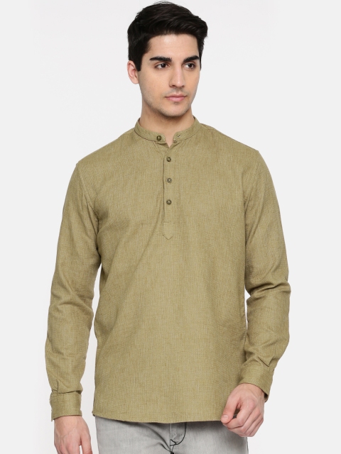 

British Club Men Brown Woven Design Straight Kurta