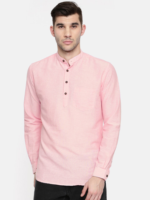 

British Club Men Pink Solid Straight Kurta